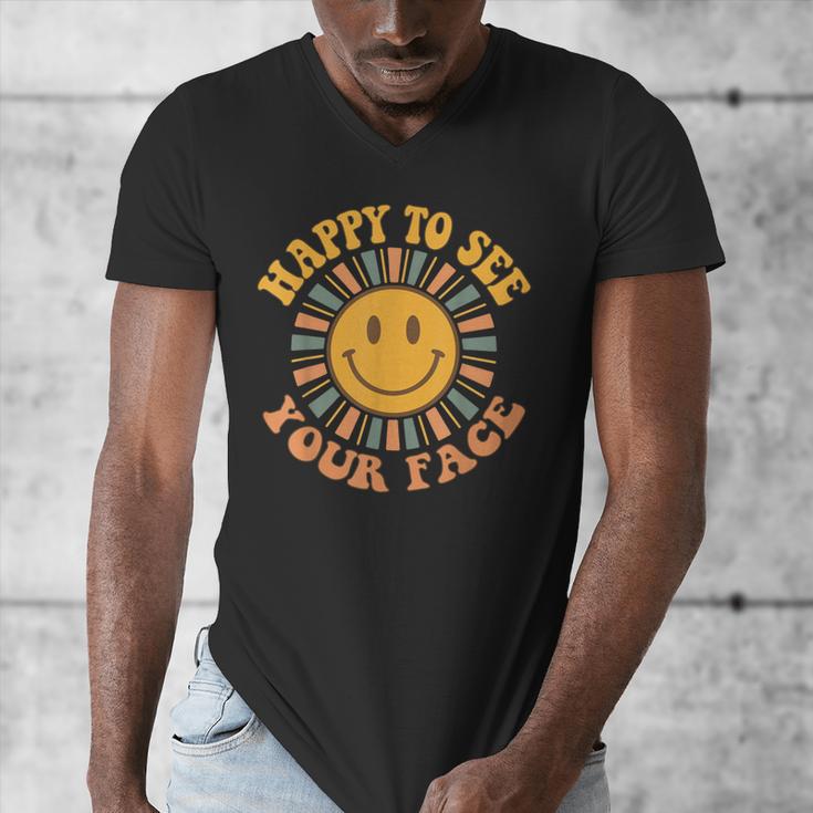 Happy To See Your Face Retro Happy Teacher Back To School Men's V-Neck T-Shirt, funny design Happy To See Your Face Retro Happy Teacher Back To School Men's V-Neck T-Shirt, funny design
