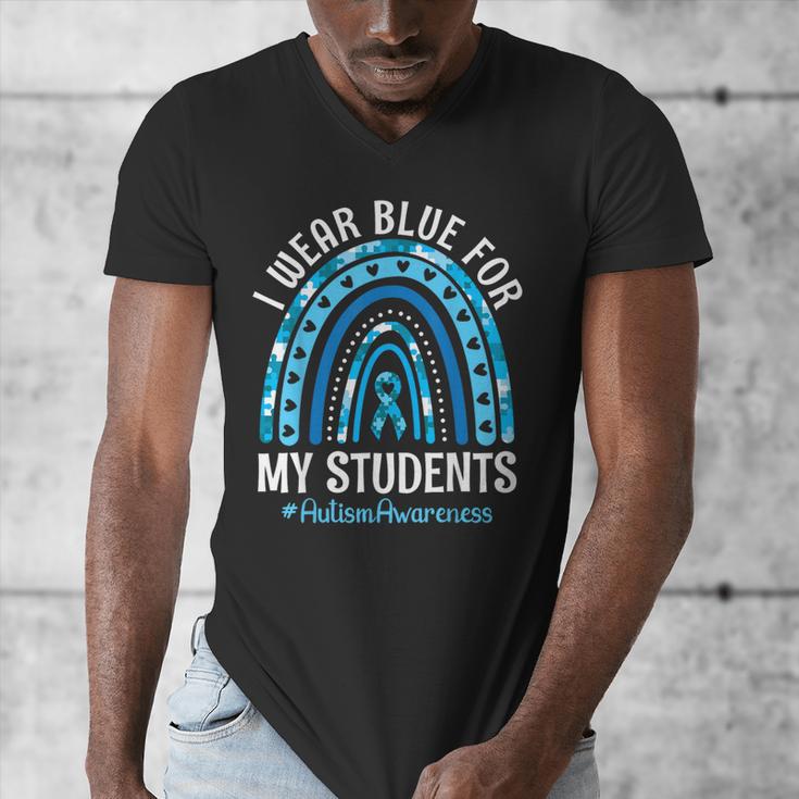 Happy Teacher I Wear Blue For My Students Autism Awareness Men's V-Neck T-Shirt, funny design