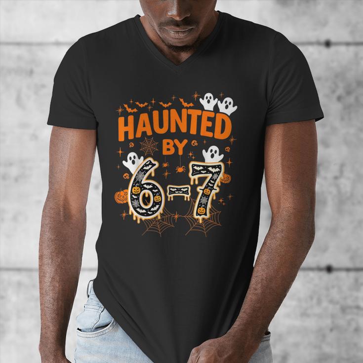 Haunted By 6-7 Halloween Math Teacher Joke Men's V-Neck T-Shirt, funny design Haunted By 6-7 Halloween Math Teacher Joke Men's V-Neck T-Shirt, funny design