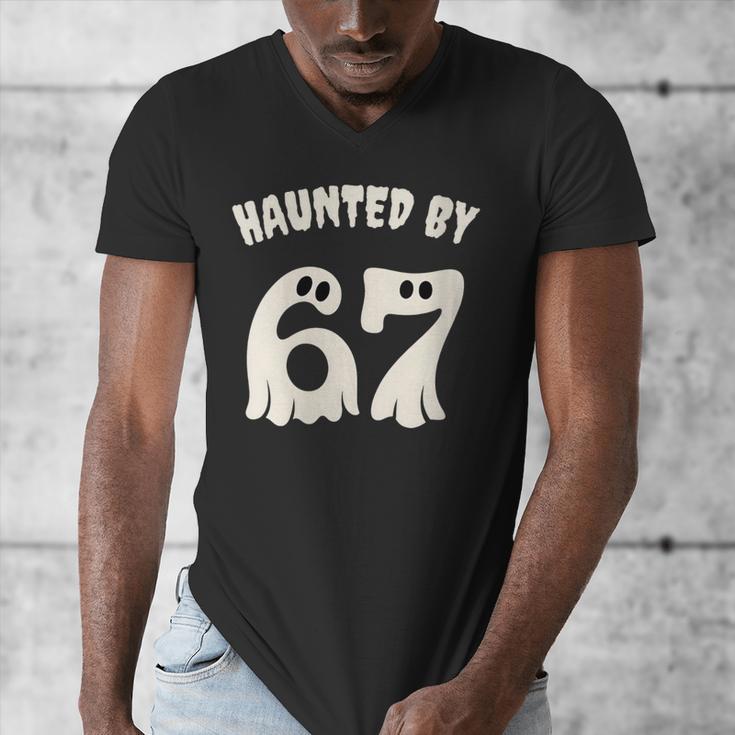 Haunted By 67 Teacher Halloween 6 7 Shirt Men's V-Neck T-Shirt, funny design