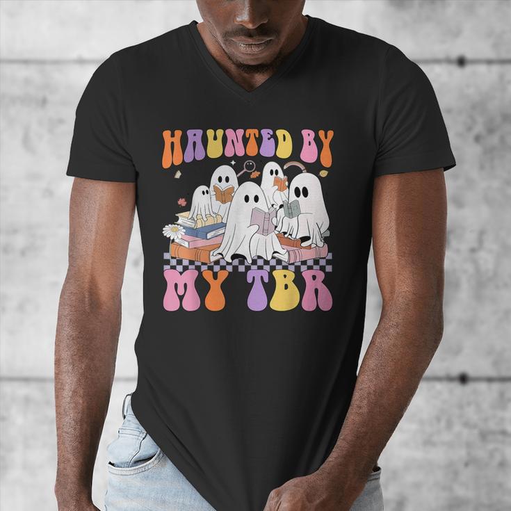 Haunted By My TBR Cute Ghosts Book Reading Teacher Halloween Men's V-Neck T-Shirt, funny design