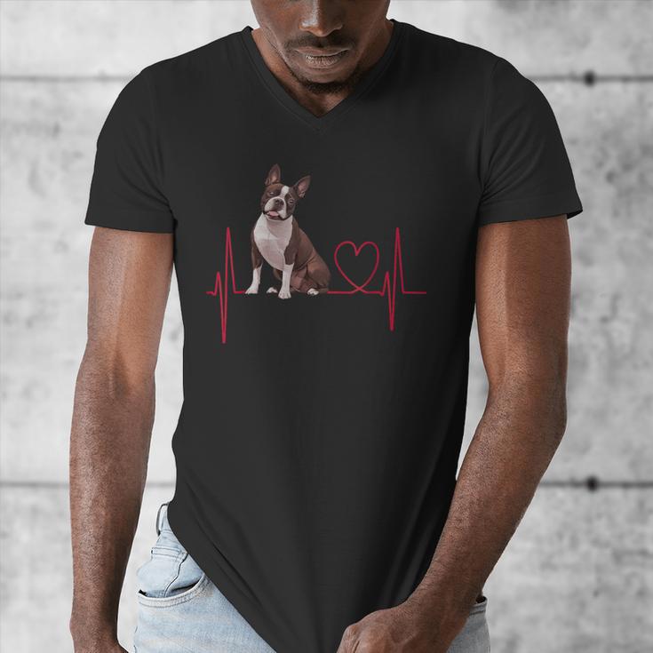 Heartbeat Boston Terrier Dog Men's V-Neck T-Shirt, funny design