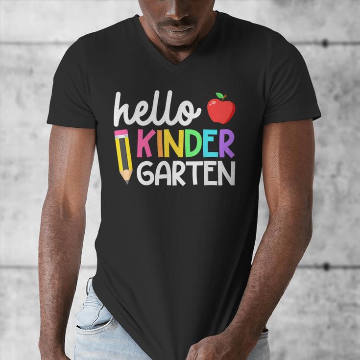 Hello Kindergarten Team Kinder Back To School Teacher Kids Men's V-Neck T-Shirt, funny design
