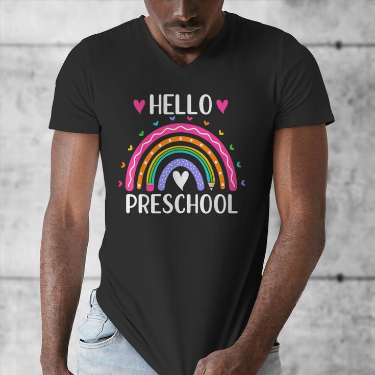 Hello Preschool Teacher Student Girls Rainbow Back To School Men's V-Neck T-Shirt, funny design Hello Preschool Teacher Student Girls Rainbow Back To School Men's V-Neck T-Shirt, funny design
