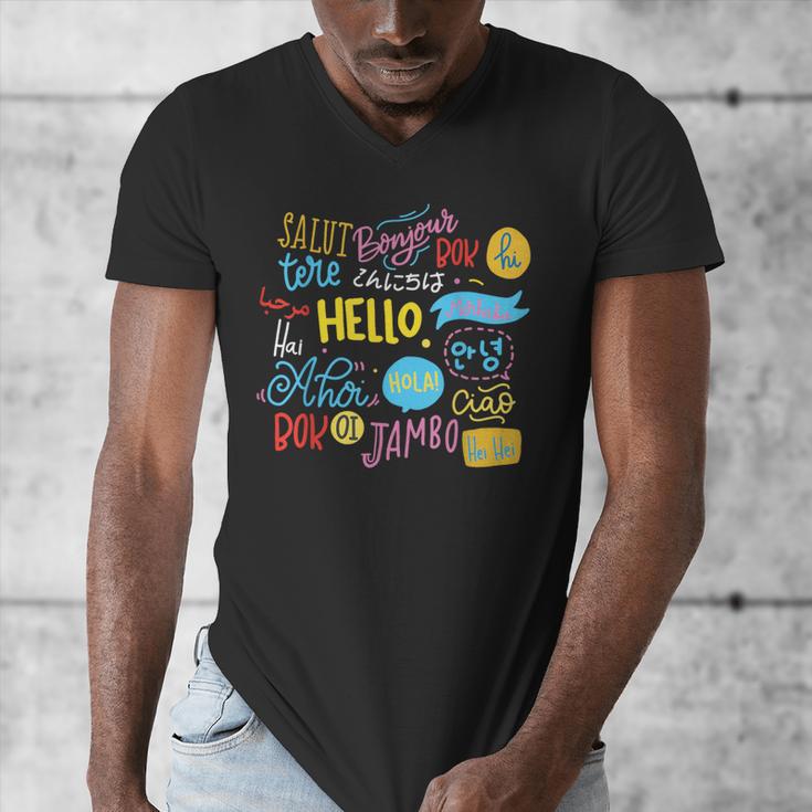 Hello Word In Different Languages Travel And Teacher Lover Men's V-Neck T-Shirt, funny design