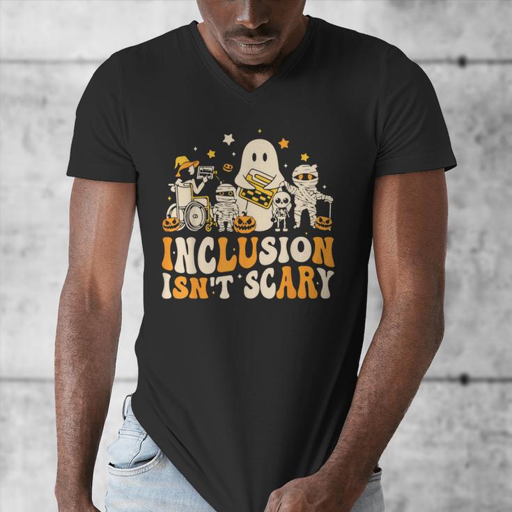 Inclusion Isn't Scary Mummy Boo Ghost Halloween SLP Teacher Men's V-Neck T-Shirt, funny design