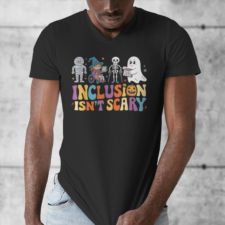 Inclusion Isn't Scary SLP Halloween Sped Teacher Men's V-Neck T-Shirt, funny design