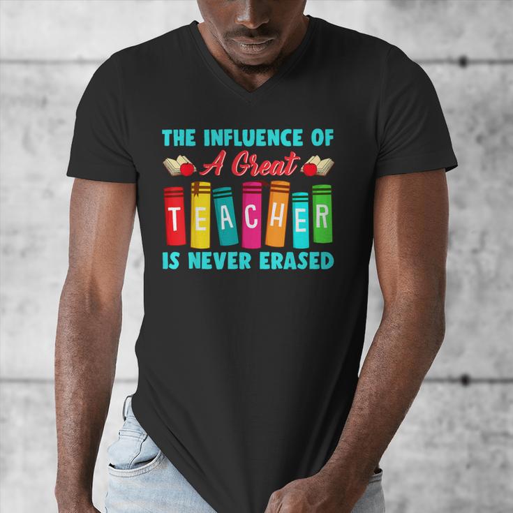 THE INFLUENCE OF A GREAT TEACHER IS NEVER ERASED Teaching For Men Women Girls Kids Men's V-Neck T-Shirt, funny design THE INFLUENCE OF A GREAT TEACHER IS NEVER ERASED Teaching For Men Women Girls Kids Men's V-Neck T-Shirt, funny design