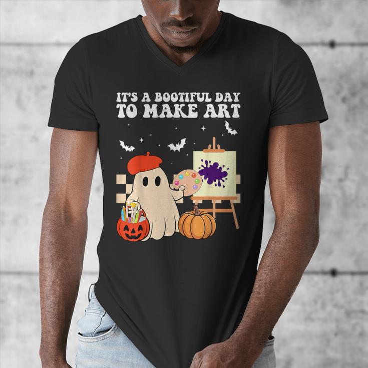 It's A Bootiful Day To Make Art Groovy Art Teacher Halloween Men's V-Neck T-Shirt, Groovy Teacher Gifts, funny design