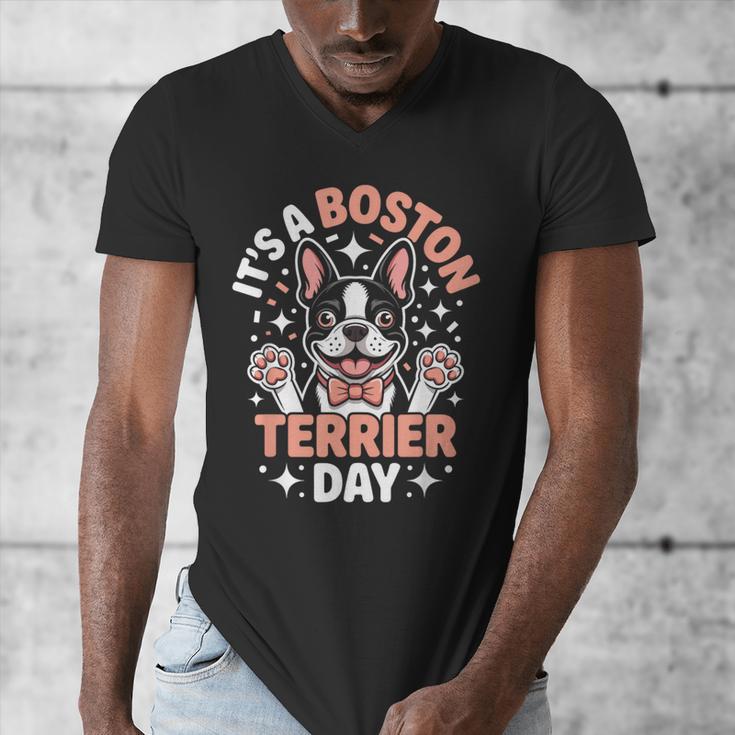 It’s A Boston Terrier Day Pet Cute Dog Lover Cartoon Men's V-Neck T-Shirt, funny design
