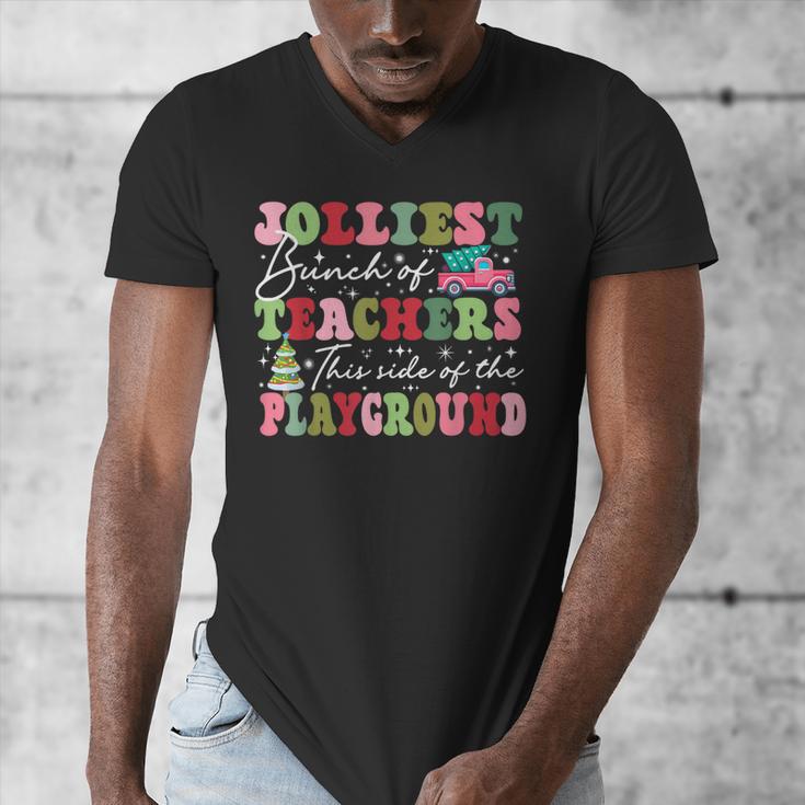 Jolliest Bunch Of Teachers This Side Of The Playground X-Mas Men's V-Neck T-Shirt, funny design Jolliest Bunch Of Teachers This Side Of The Playground X-Mas Men's V-Neck T-Shirt, funny design