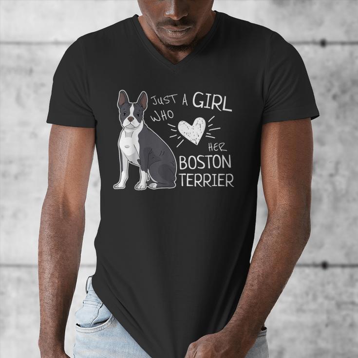 Just A Girl Who Loves Her Boston Terrier Puppy Love Men's V-Neck T-Shirt, funny design