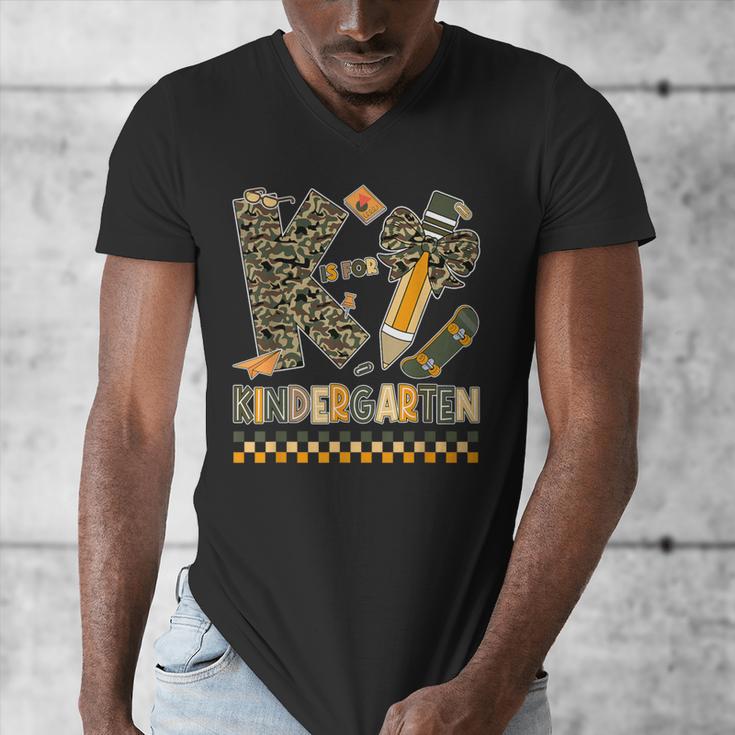 K Is For Kindergarten Teacher Coquette Bow Camo Men's V-Neck T-Shirt, funny design