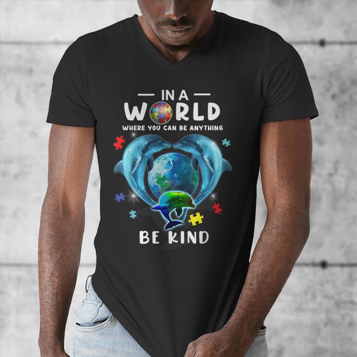 Be Kind Dolphin Autism Awareness Back To School Teacher Men Women Kids Men's V-Neck T-Shirt, funny design