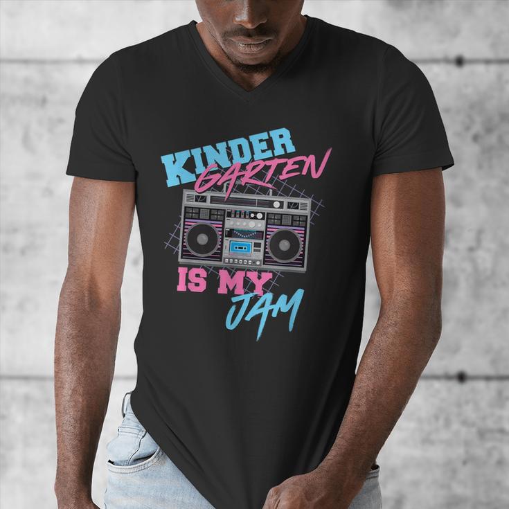Kindergarten Is My Jam Vintage 80s Boombox Teacher Student Men's V-Neck T-Shirt, funny design