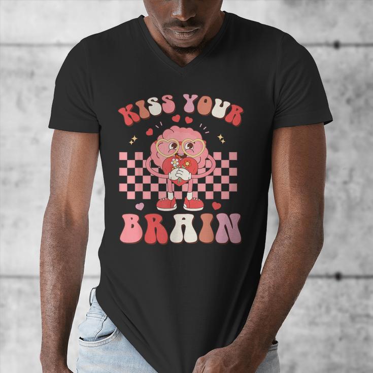 Kiss Your Brain Valentines Test Day Teacher Squad Kids Men's V-Neck T-Shirt, funny design