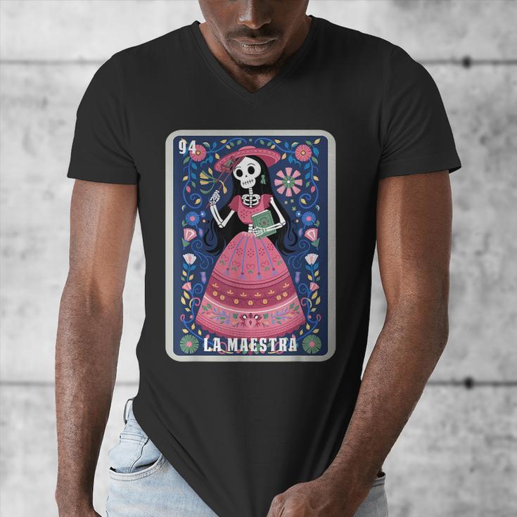La Maestra Halloween Mexican Bingo Card Teacher Lottery Card Men's V-Neck T-Shirt, funny design La Maestra Halloween Mexican Bingo Card Teacher Lottery Card Men's V-Neck T-Shirt, funny design
