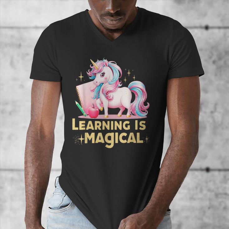 LEARNING IS MAGICAL TEACHER UNICORN BACK TO SCHOOL UNICORN Men's V-Neck T-Shirt, funny design LEARNING IS MAGICAL TEACHER UNICORN BACK TO SCHOOL UNICORN Men's V-Neck T-Shirt, funny design