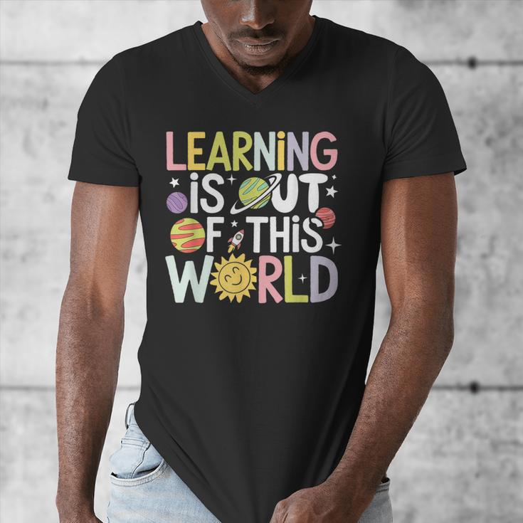 Learning Is Out Of This World Space Teacher Cute Groovy Men's V-Neck T-Shirt, Groovy Teacher Gifts, funny design Learning Is Out Of This World Space Teacher Cute Groovy Men's V-Neck T-Shirt, Groovy Teacher Gifts, funny design