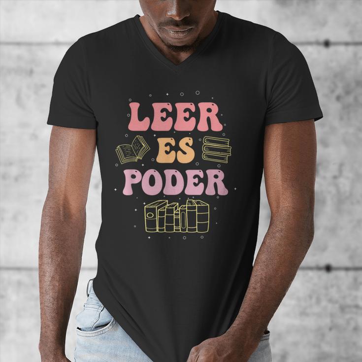 Leer Es Poder Groovy Spanish Teacher Bilingual Maestra Men Women Men's V-Neck T-Shirt, Groovy Teacher Gifts, funny design