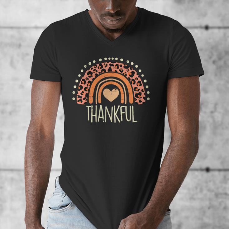 Leopard Rainbow Thankful Thanksgiving Teacher Women Kids Men's V-Neck T-Shirt, funny design Leopard Rainbow Thankful Thanksgiving Teacher Women Kids Men's V-Neck T-Shirt, funny design