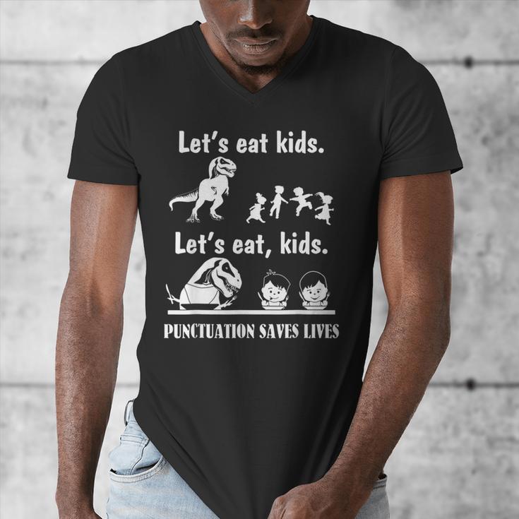 Let's Eat Kids Fun Dinosaurs Grammar Teacher Men's V-Neck T-Shirt, funny design