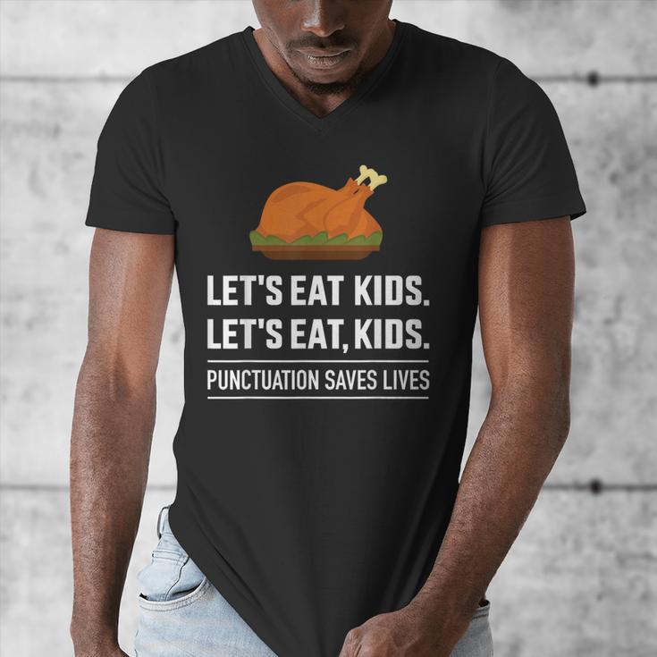 Let's Eat Kids Grammar For Thanksgiving Teacher Men's V-Neck T-Shirt, funny design