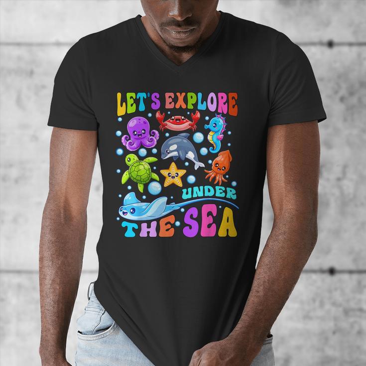 Let's Explore Under The Sea Back To School Student Teacher Men's V-Neck T-Shirt, funny design Let's Explore Under The Sea Back To School Student Teacher Men's V-Neck T-Shirt, funny design