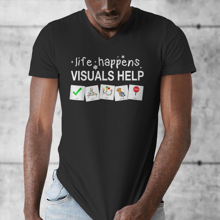 Life Happens Visuals Help Special Education Teacher Aide Men's V-Neck T-Shirt, funny design Life Happens Visuals Help Special Education Teacher Aide Men's V-Neck T-Shirt, funny design