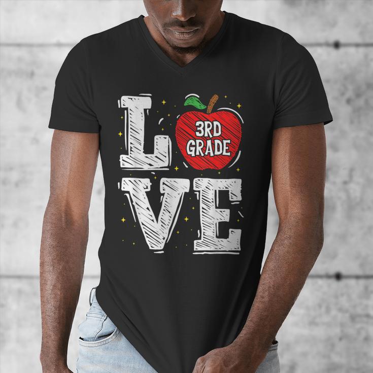 LOVE Apple 3rd Grade Teacher Student School Men's V-Neck T-Shirt, funny design