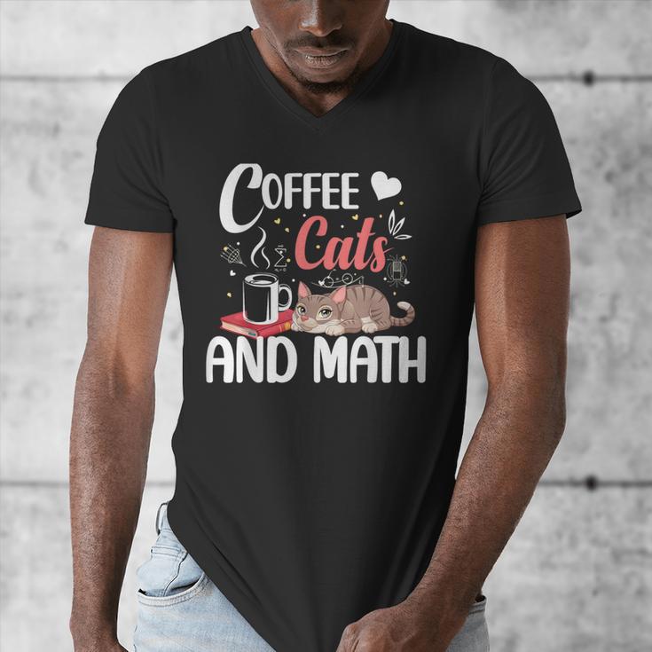 I Love Math Cats And Coffee Heart Mathematics Teacher Men's V-Neck T-Shirt, funny design