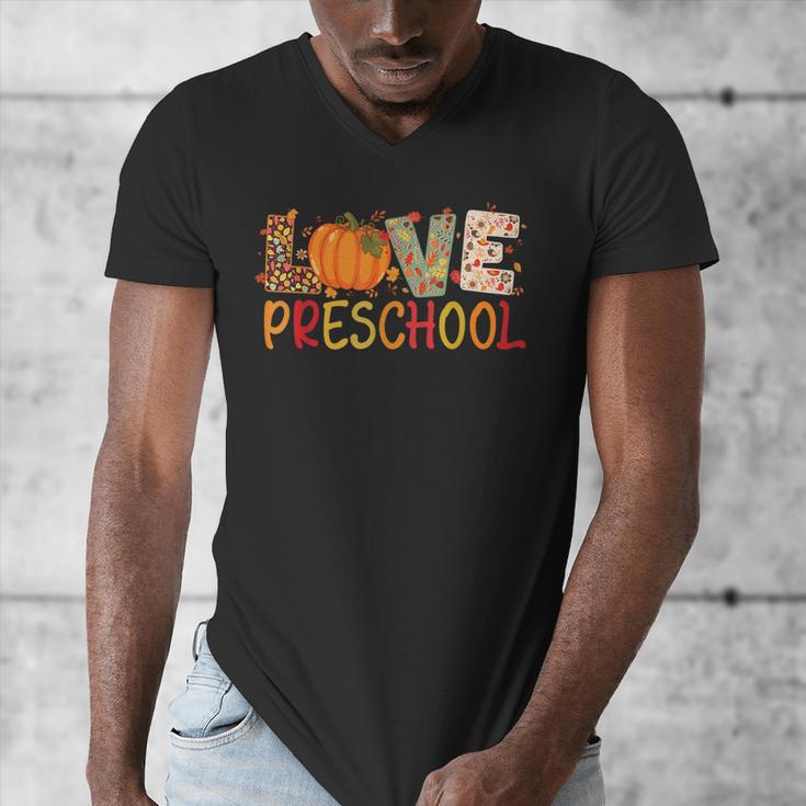 Love Preschool Happy Fall Thanksgiving Women Teacher Men's V-Neck T-Shirt, funny design Love Preschool Happy Fall Thanksgiving Women Teacher Men's V-Neck T-Shirt, funny design