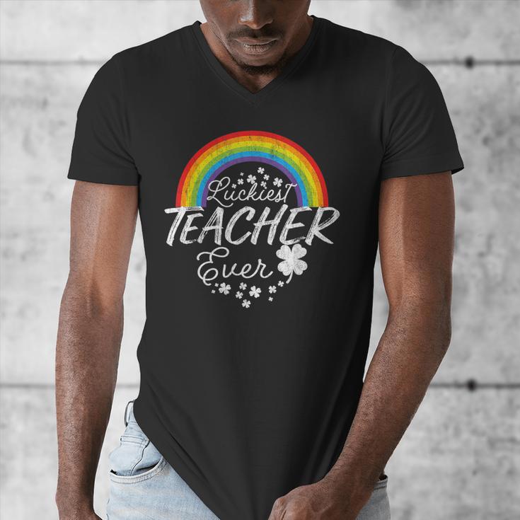Luckiest Teacher Ever Rainbow- St Patricks Day Teacher Men's V-Neck T-Shirt, funny design Luckiest Teacher Ever Rainbow- St Patricks Day Teacher Men's V-Neck T-Shirt, funny design