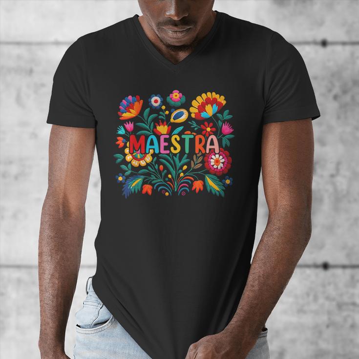 Maestra Flowers Spanish Teacher Cinco De Mayo Men's V-Neck T-Shirt, funny design