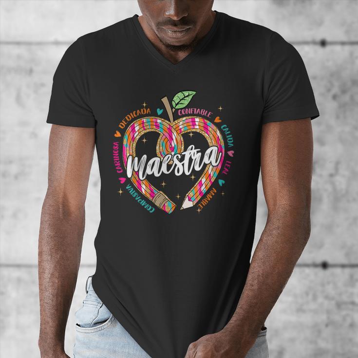 Maestra Pencil Spanish Teacher Bilingual 100 Days Of School Men's V-Neck T-Shirt, funny design