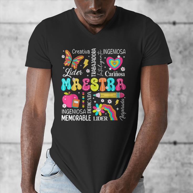 Maestra Spanish Teacher Back To School Maestra De Espanol Men's V-Neck T-Shirt, funny design