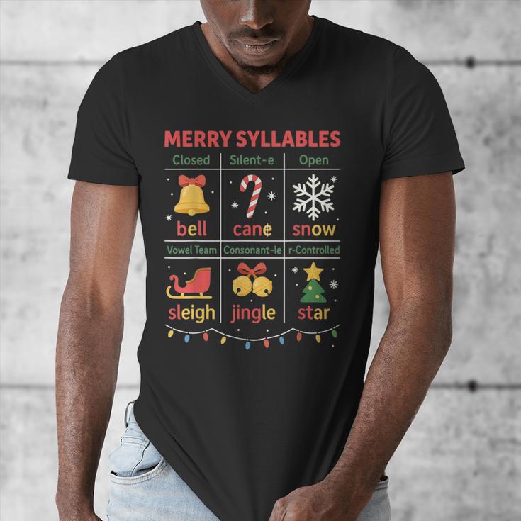 Merry Syllables Teacher Christmas Educational Kids Men's V-Neck T-Shirt, funny design
