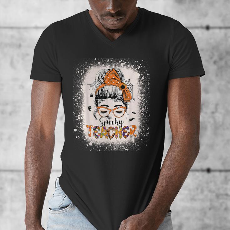 Messy Bun Spooky Teacher Bleached Halloween Teachers Men's V-Neck T-Shirt, funny design Messy Bun Spooky Teacher Bleached Halloween Teachers Men's V-Neck T-Shirt, funny design