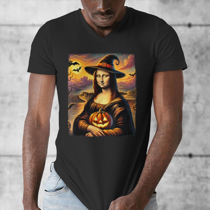 Mona Lisa Pumpkin Halloween Art Teacher Witchy Women Kids Men's V-Neck T-Shirt, funny design