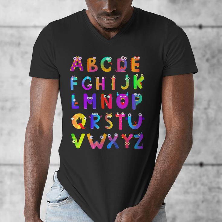 Monster ABC Cute Alphabet Halloween Teacher Costume Kids Men's V-Neck T-Shirt, funny design Monster ABC Cute Alphabet Halloween Teacher Costume Kids Men's V-Neck T-Shirt, funny design