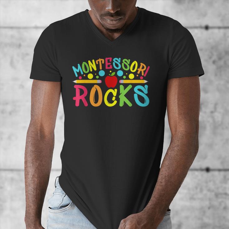 Montessori Rocks Montessori Teacher Back To School Men's V-Neck T-Shirt, funny design Montessori Rocks Montessori Teacher Back To School Men's V-Neck T-Shirt, funny design