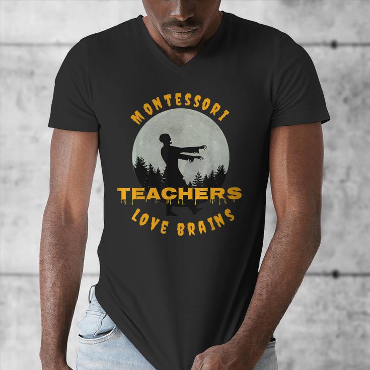 Montessori Teachers Love Brains Halloween Novelty Men Women Men's V-Neck T-Shirt, funny design Montessori Teachers Love Brains Halloween Novelty Men Women Men's V-Neck T-Shirt, funny design