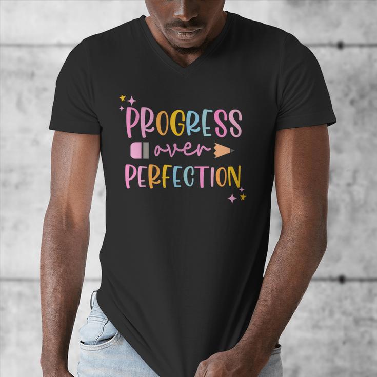 Motivational Progress Over Perfection Back To School Teacher Men's V-Neck T-Shirt, funny design Motivational Progress Over Perfection Back To School Teacher Men's V-Neck T-Shirt, funny design