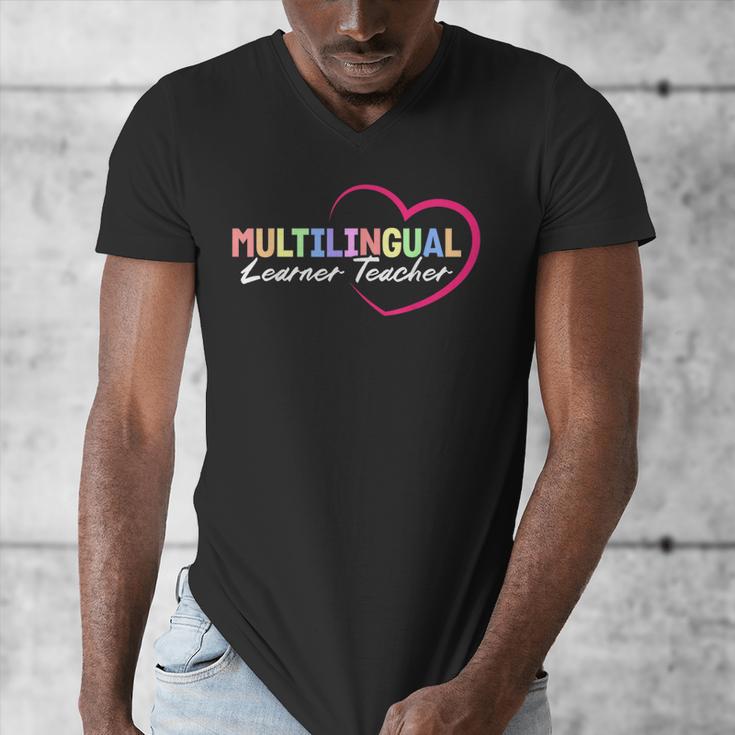 Multilingual Learner Teacher Heart Men's V-Neck T-Shirt, funny design Multilingual Learner Teacher Heart Men's V-Neck T-Shirt, funny design