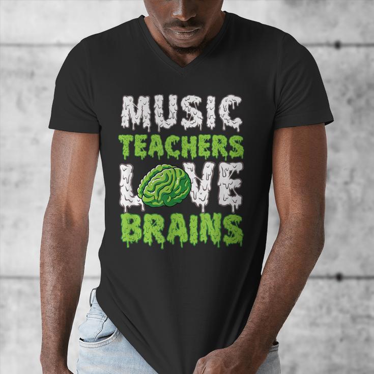 Music Teachers Love Brains Cute Teaching Halloween Men's V-Neck T-Shirt, funny design