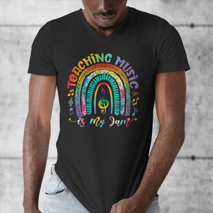 Musical Teacher Teaching Music Is My Jam Rainbow Tie Dye Men's V-Neck T-Shirt, funny design
