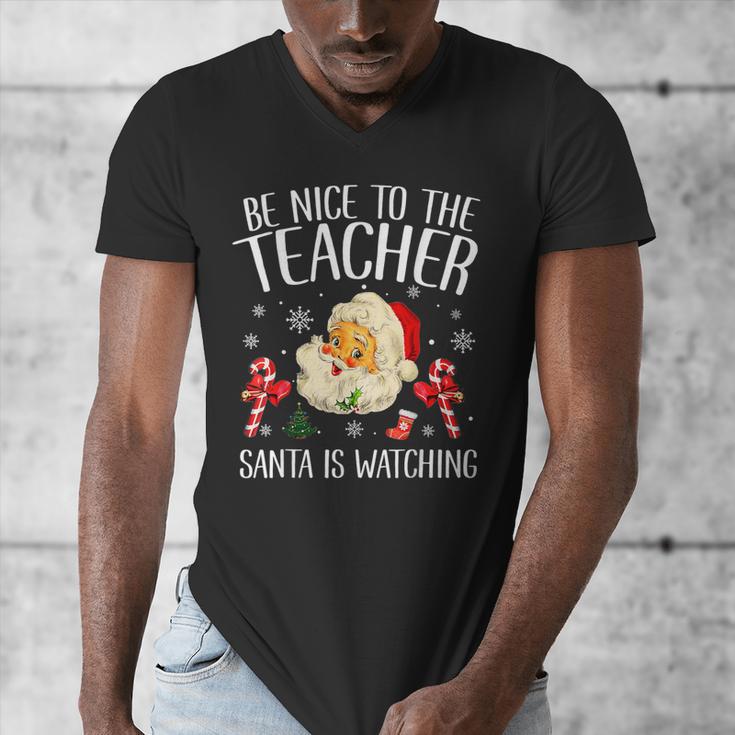 Be Nice To The Teacher Santa Is Watching School Christmas Men's V-Neck T-Shirt, funny design Be Nice To The Teacher Santa Is Watching School Christmas Men's V-Neck T-Shirt, funny design