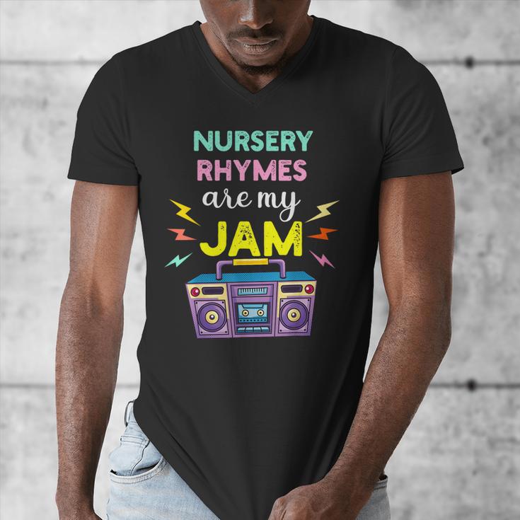 Nursery Rhymes Are My Jam 80s Retro Teachers & Students Kids Men's V-Neck T-Shirt, funny design