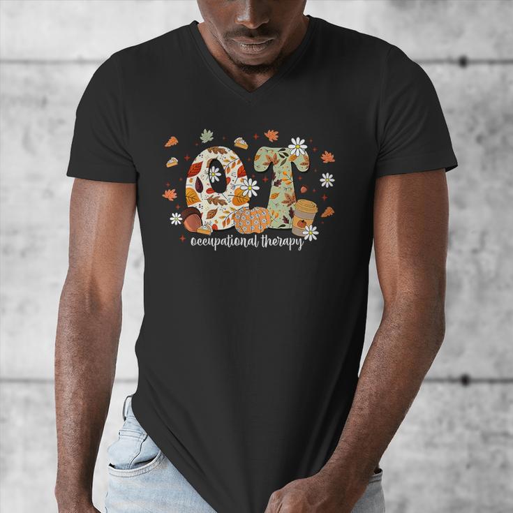 Occupational Therapy Fall Autumn Pumpkin Flower OTA Teacher Men's V-Neck T-Shirt, funny design