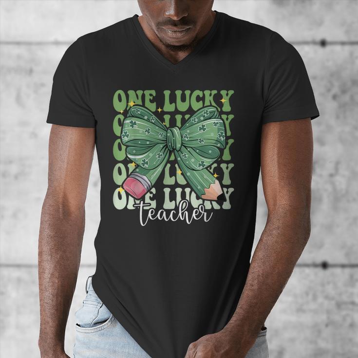One Lucky Teacher Coquette Bow St Patricks Day Teacher Men's V-Neck T-Shirt, funny design One Lucky Teacher Coquette Bow St Patricks Day Teacher Men's V-Neck T-Shirt, funny design